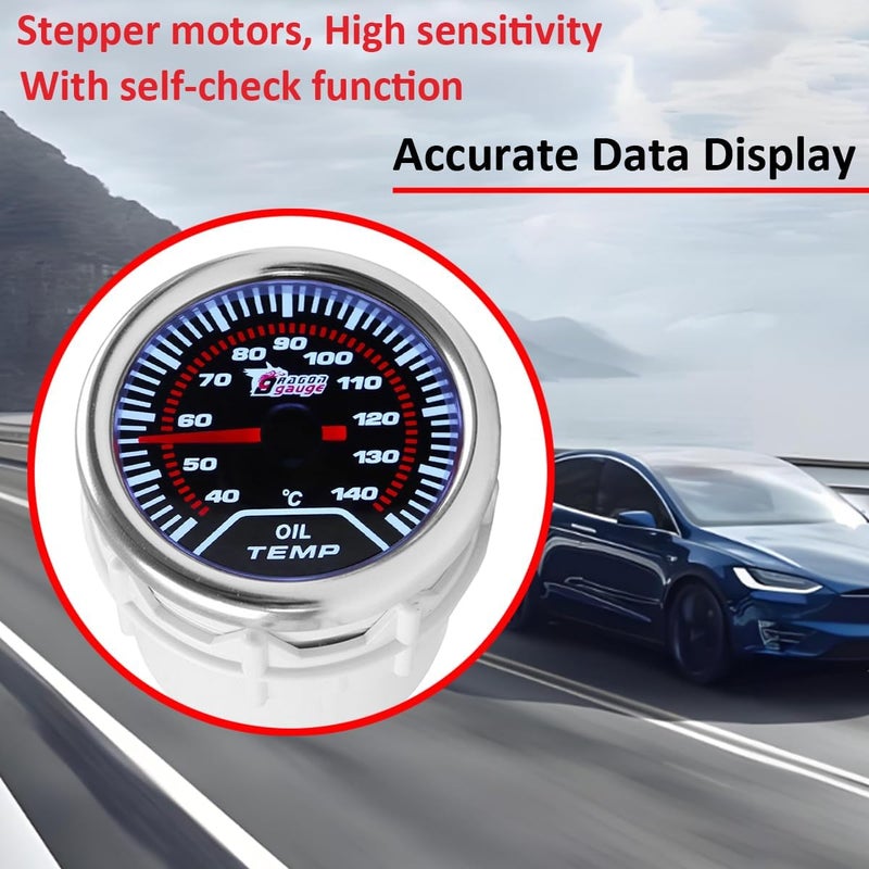 LKRXW Car Oil Temp Gauge 2" 52mm Auto Oil Temperature Gauge Meter Celsius Pointer 12V Bright Light Indicator Meter Smoke Len 40 to 140 Celsius - Image 4
